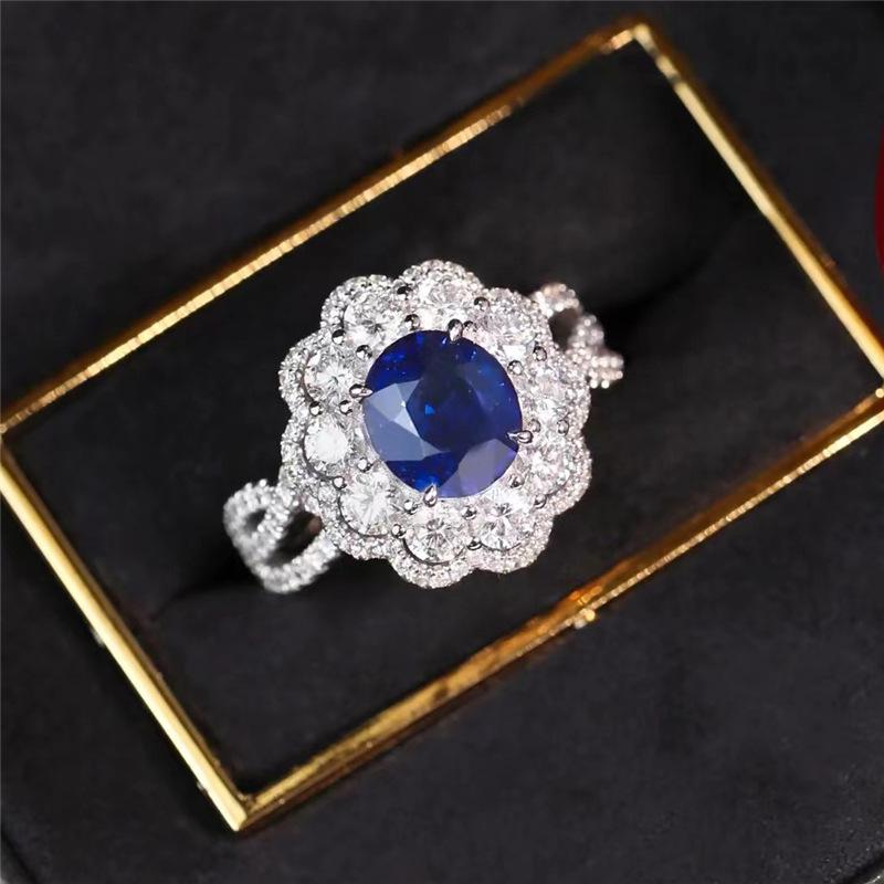Elegant Sapphire Gem Ring: Women s High-End Fashion with Open Design Adjustable