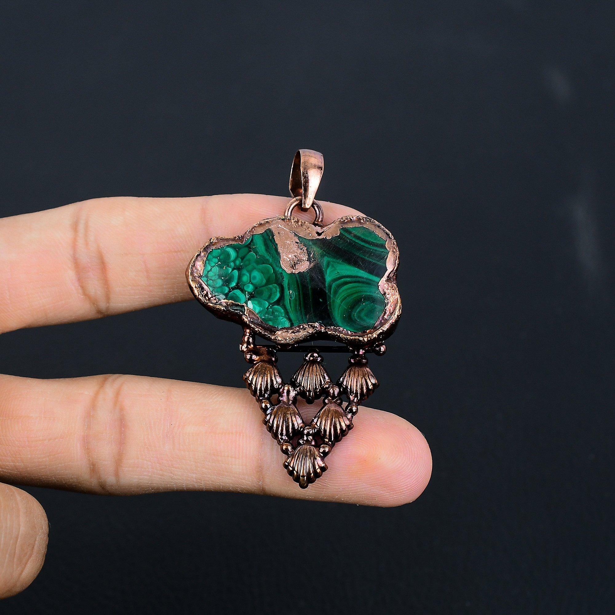 

Malachite Copper Electroformed Pendant, Handmade Gemstone Pendant Jewelry, Gifts For Wife Brand New Pendant 2.55 Inches