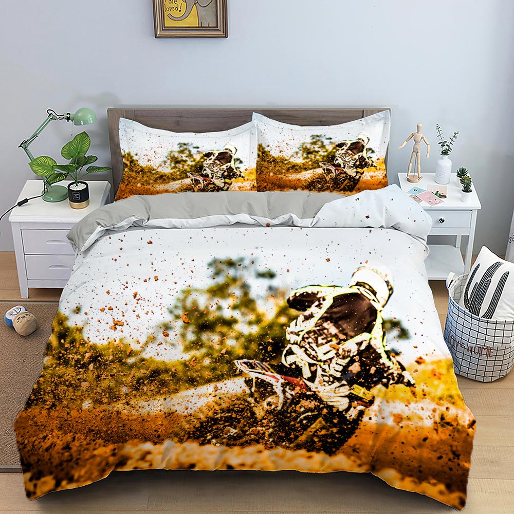 Motocross King Queen Bedding Set For Boys Adults Off-road Race Motorcycle Duvet Cover Dirt Bike Rider Polyester Comforter Cover