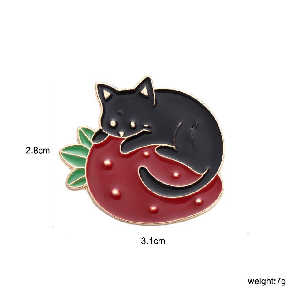Black Cat Lapel Pin Jewelry Accessories Strawberry Brooches Pin Enamel Pin Cat Brooch Lapel Brooch