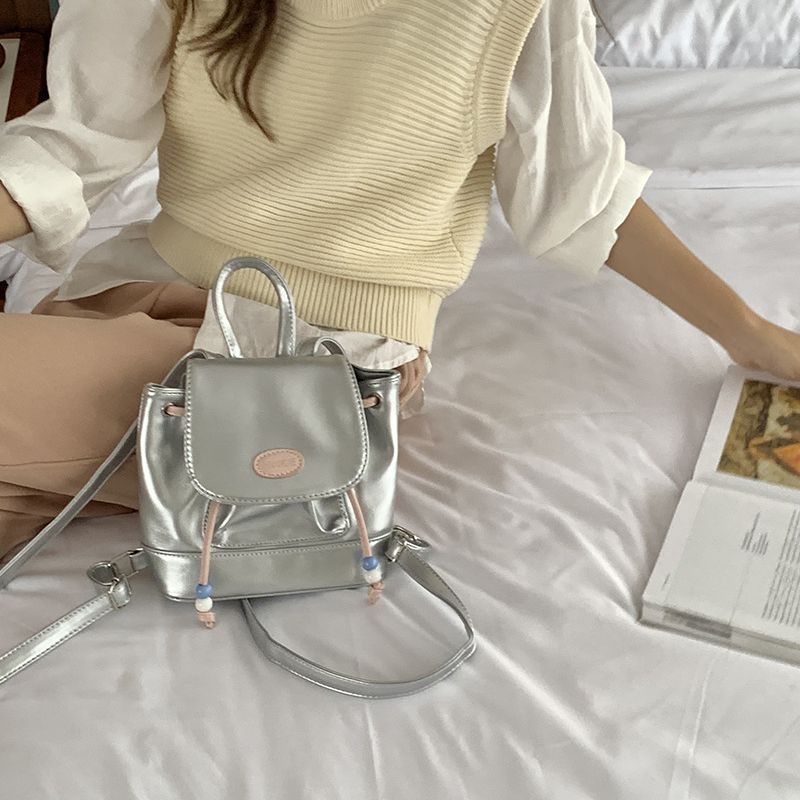 

Ретро и милые рюкзаки с цветными блоками, маленькие студенческие рюкзаки, ручные нишевые школьные сумки серебряный