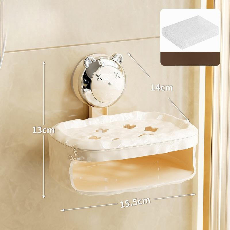 

Suction Cup Wall-mounted Soap Box, No Need for Drilling, Bathroom Draining Soap Box, High-end Household Wall Double-layer Large Soap Box кремовый