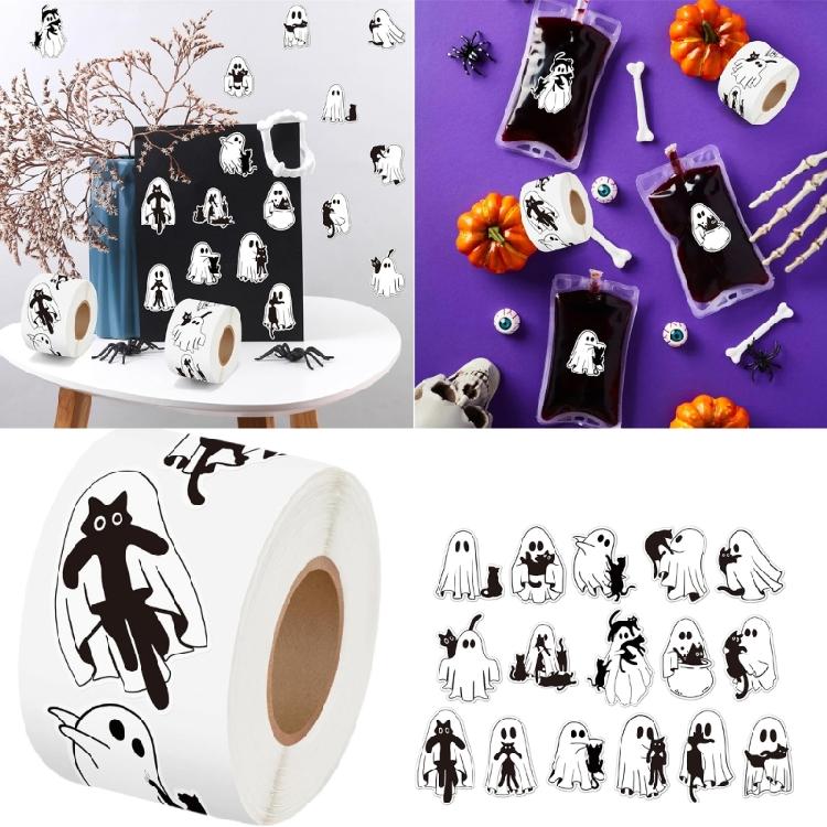 500Pcs Halloween Ghostly Sticker Removable Wrapping Label for Seal Envelope Invitation Card Packaging Scrapbooking