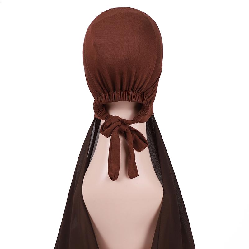 Muslim Instant Hijab Women Bonnet With Chiffon Shawl Head Scarf Cap Inner Headband Stretch Hijab Cover Headwrap Turbante