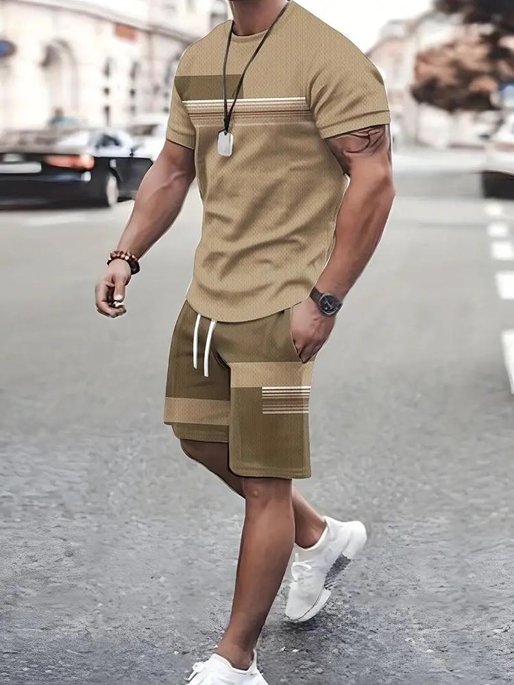 Moda Casual da Uomo Larghi Comodi Maniche Corte Tendenza Esterna Pantaloncini Sportivi Novità a Strisce Stampa 3D