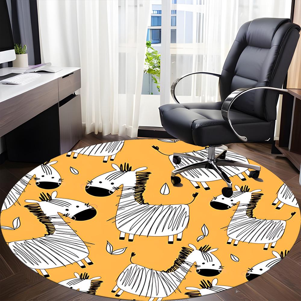 1pc Zebra Pattern Office Round Area Rug, Indoor Mat Suitable For Office, Under Office Chairs Bedroom Living Room Home Decor, Room Deco177