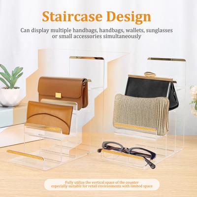 2 Pcs Acrylic Display Stand 3/4 Tier Wallet Display Stand Women Handbag Purse Display Shelf Jewelry Racks Makeup Storage Shelves