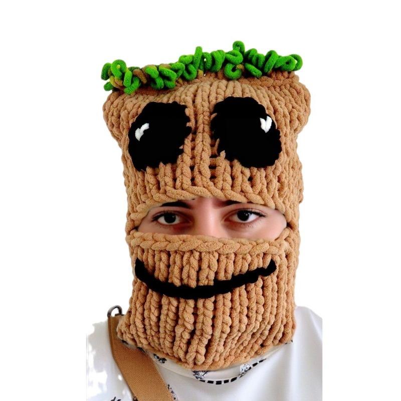 New product Treant mask hat handknitted cute funny Groot autumn and winter warm mask hood hat