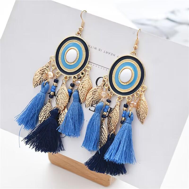 New Ethnic Sector Bohemia Black Red Rope Fringe Tassel Earrings Long Drop Dangle Big Earrings Fashion Earrings for