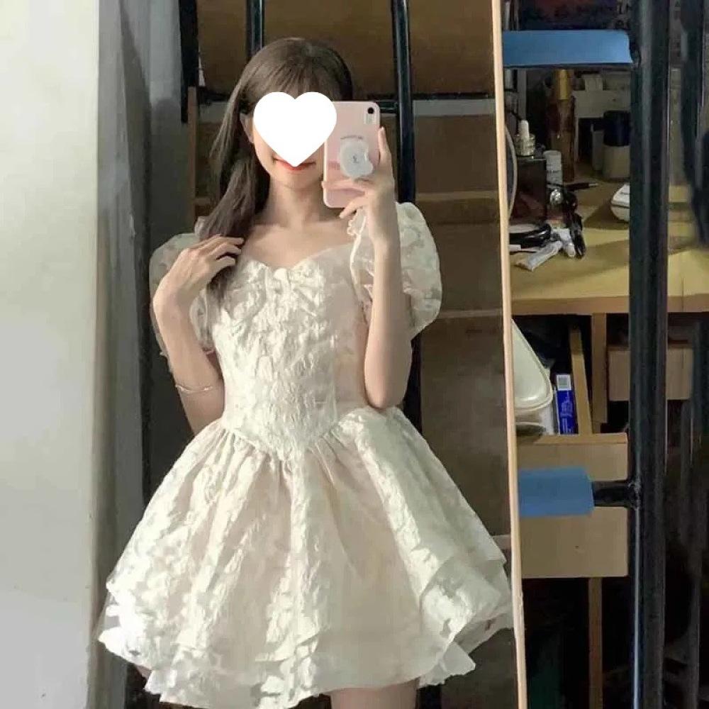 

Жаккардовое платье Платье с пышными рукавами в стиле ретро Сладкое платье принцессы с квадратным вырезом