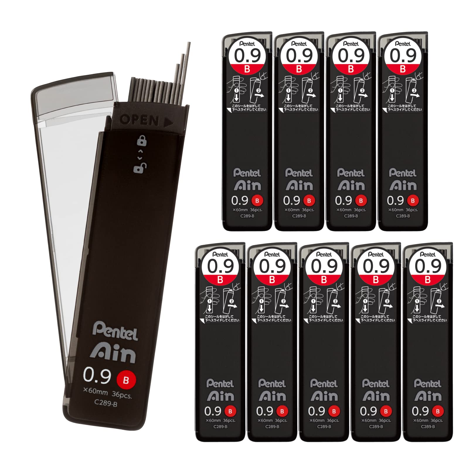 

Механические стержни Pentel Ein, 0,9 мм B, упаковка 10 штук, C289-B чёрный