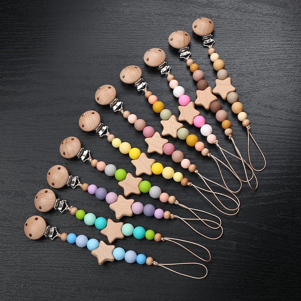 Star Wood Baby Colorful Pacifier Chain Dummy Clips Pacifier Holder Clips Nipple Holder Clips Soother Holder Baby Teething Toys
