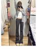 Petite Women's High-Waist Dark Grey Micro-Flare Sweatpants (150cm) - American Style, Spring/Autumn