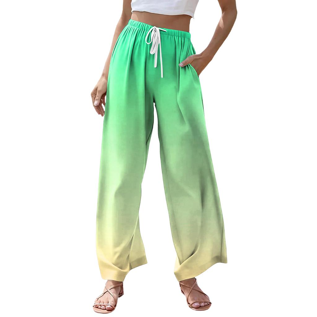 Women's Casual Gradient Print Wide Leg Drawstring Pocket Beach Casual Pants