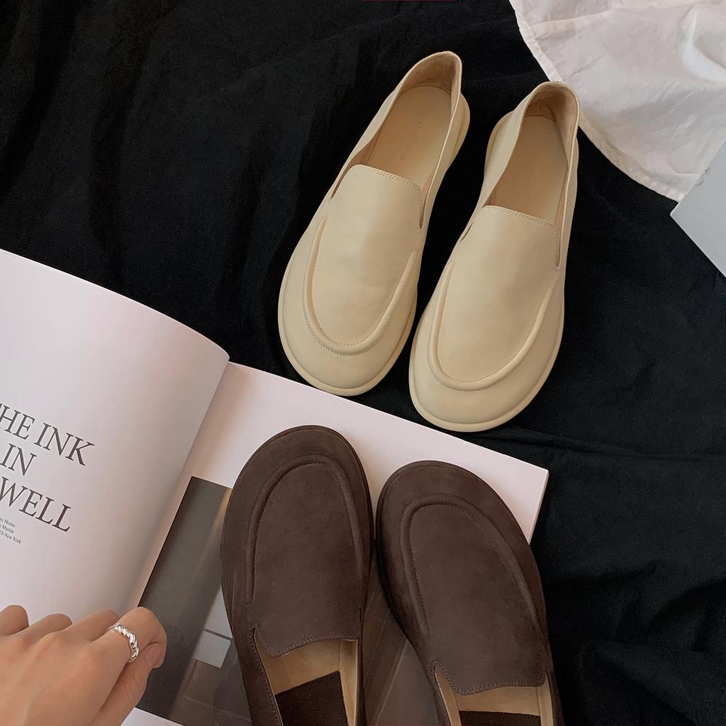 Sheepskin Version of Grape Mother, the Same Cloud Single Shoes, Round Head, Foot Wrapping, Soft Waxy and Versatile Loafers, Women's Small Leather Sho