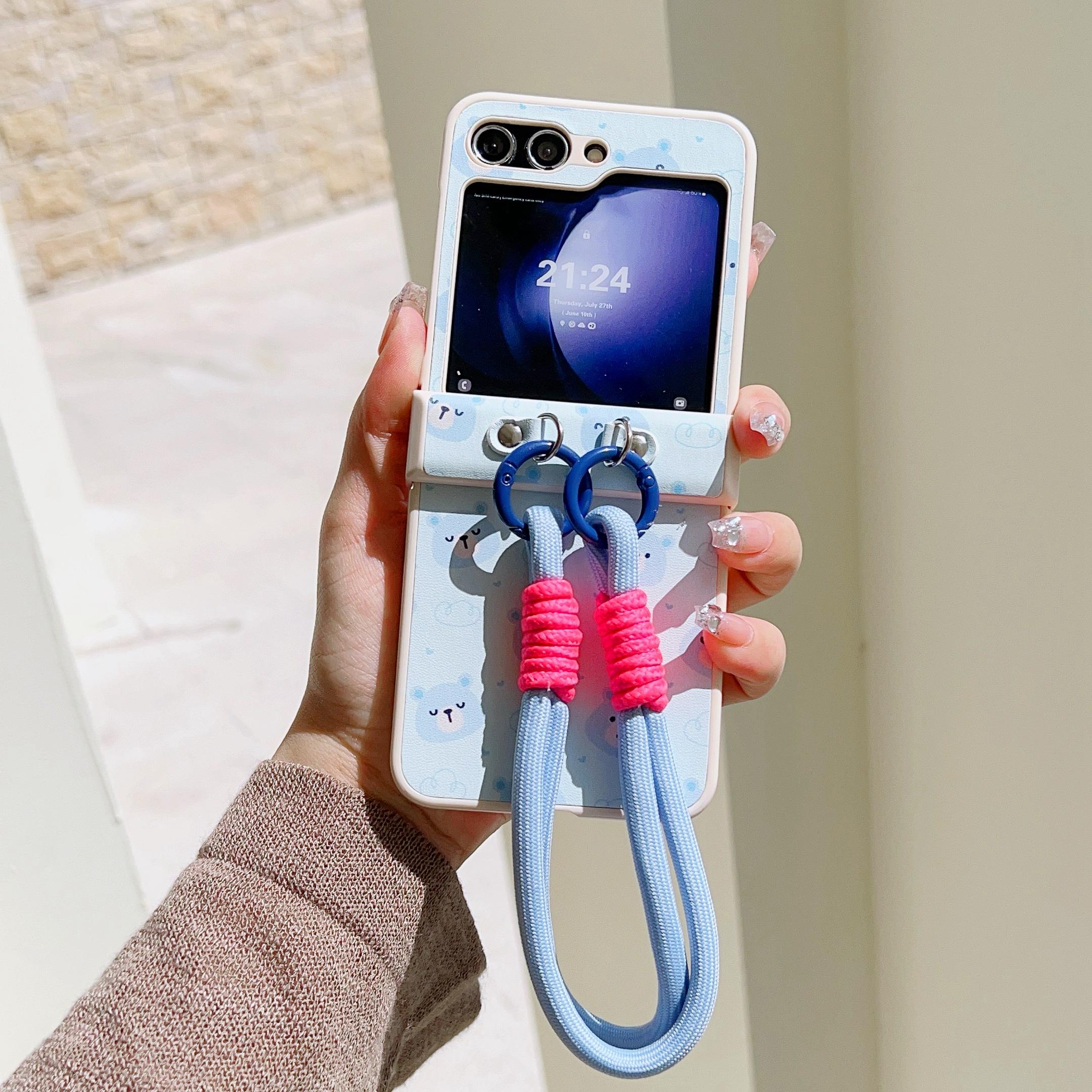 

Для Samsung Galaxy Z Flip7 FE 5G/Z Flip6 5G Чохол Милий Візерунок Ведмедика PU + PC Захисний Чохол для Телефона зі Ремінцем A