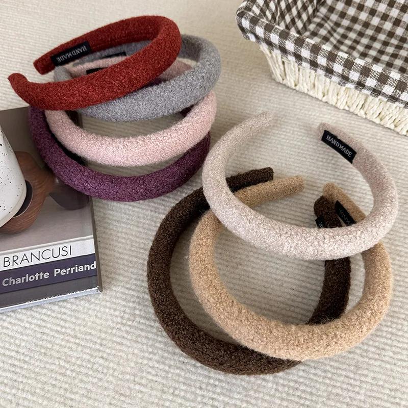 Vinter Retro Ensfarvet Plys Pannebånd Svamp Bredt Hårbånd For Kvinner Jente Enkelt Elegant Hårbøyle Mote Hårtilbehør