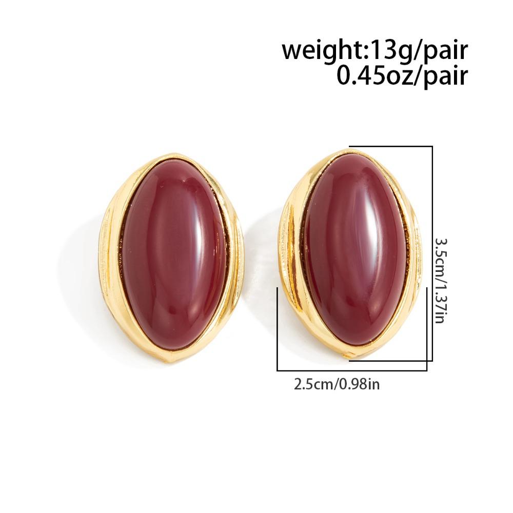 Retro Exaggerated Geometric Oval Red Imitation Gemstone Resin Earrings Rings Set for Women Fashion Party Jewelry Sets Accessory