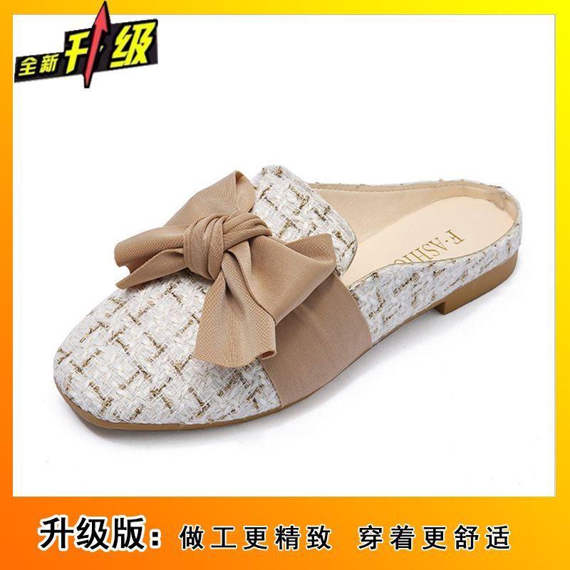 Flat bottom outer wear fashionable versatile bow single shoes 2025 spring and summer girl heart lazy net red bag head half slippers woman