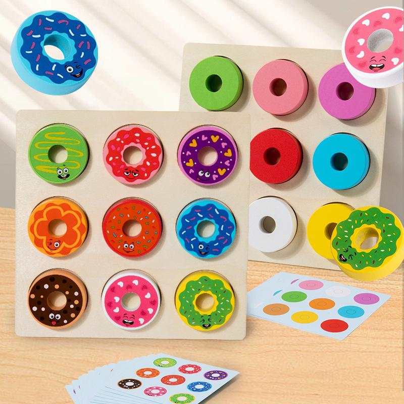 Montessori Wooden Donut Matching Puzzle: Early Education Color Recognition & Brain Training for Children