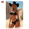 Vintage Metal Tin Sign  Retro PinUp Bikini Model Desert Canyon Landscape Wall Decor  Black Bikini Poster     for Bar Caf