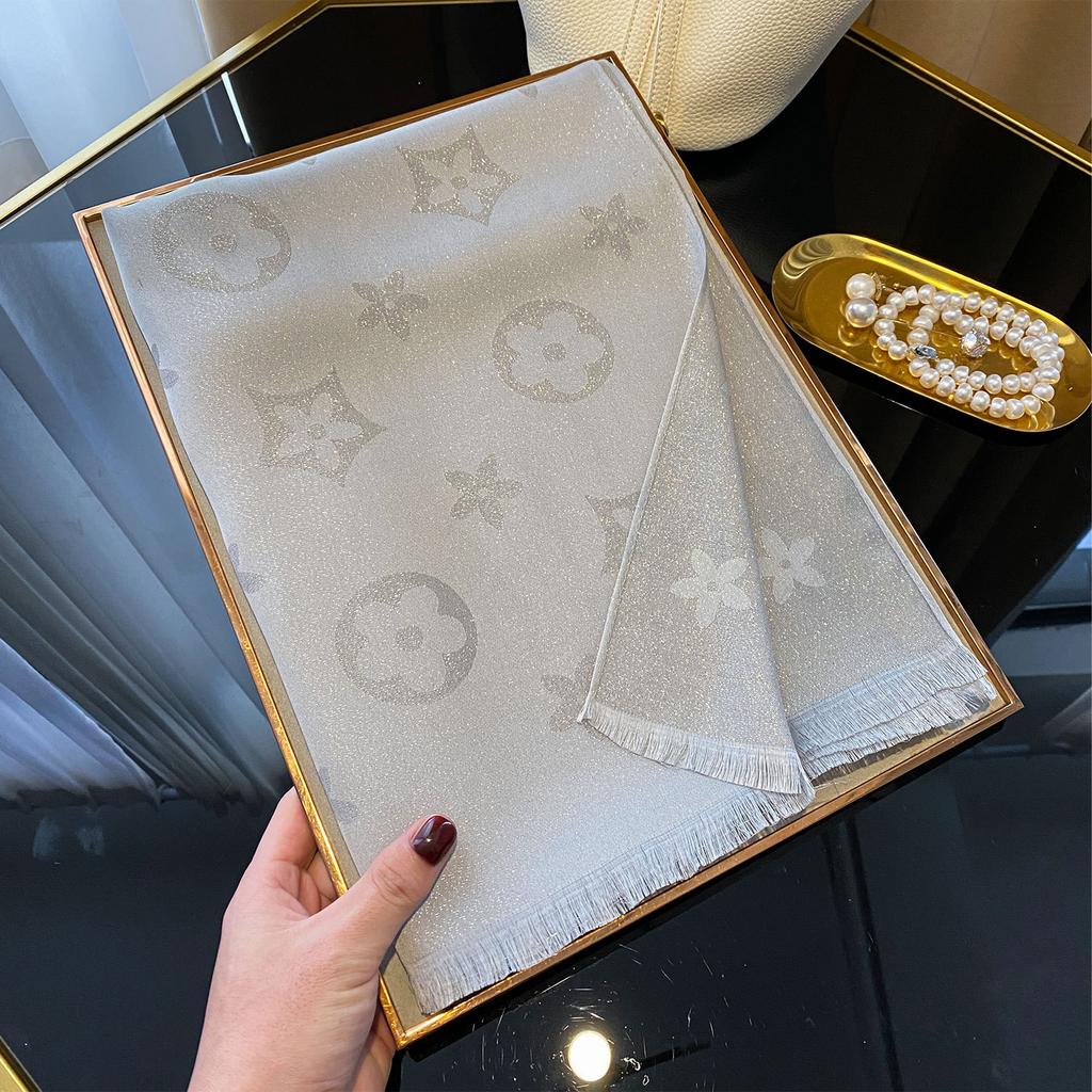 Summer Pentagram Imitation Silk Sunscreen Silk Scarf Printed Beach Towel Shawl Travel Women'S Tencel Cotton Scarf