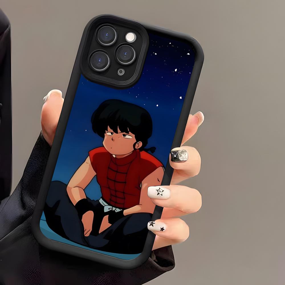 Cartoon R-Ranma 1 2 Phone Case For IPhone 17 Air 16 E 15 14 Plus 13 12 11 Pro Max Black Sky Eye Stepped Protective Case