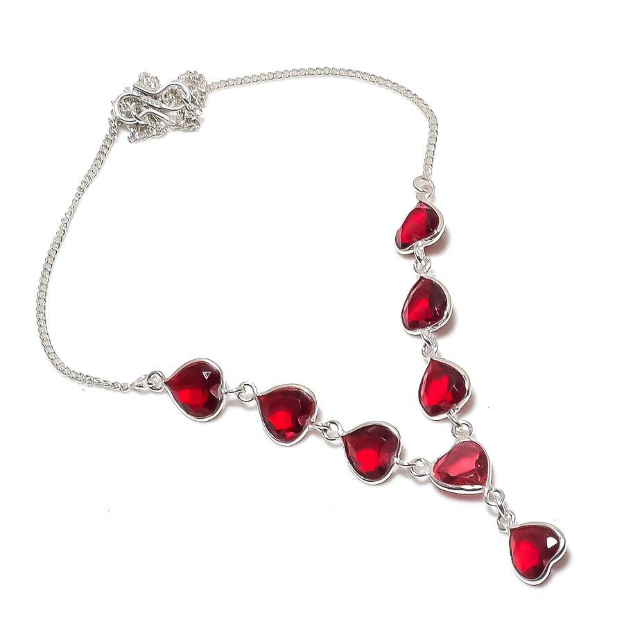 

Natural Garnet Gemstone Handmade 925 Sterling Silver Jewelry Necklace 18 p7y43