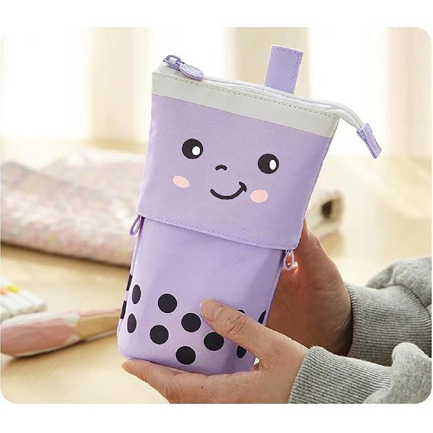 3 Pack Telescopic Pencil Pouch Bag Pop Up Pencil Case Stand Up Pen Holder Cute Polka Dot Canvas Pen Bag, Standing Stationery Case Holder for Students