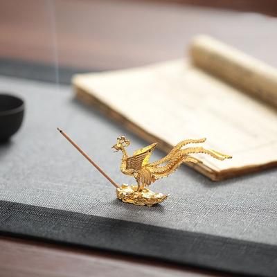 Nuovo Bruciatore di Incenso a Filo Fenice in Rame Antico Oro Spina per Incenso Domestico Decorazione di Buon Auspicio Mini Portaincenso in Lega