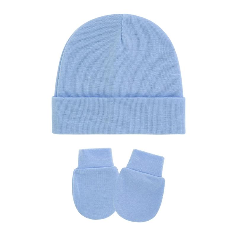 4 Set Baby Bonnet Cap Feature Foldable Edge with Mittens Cotton Fabric Gentle On Sensitive Skin Multiple Color Available