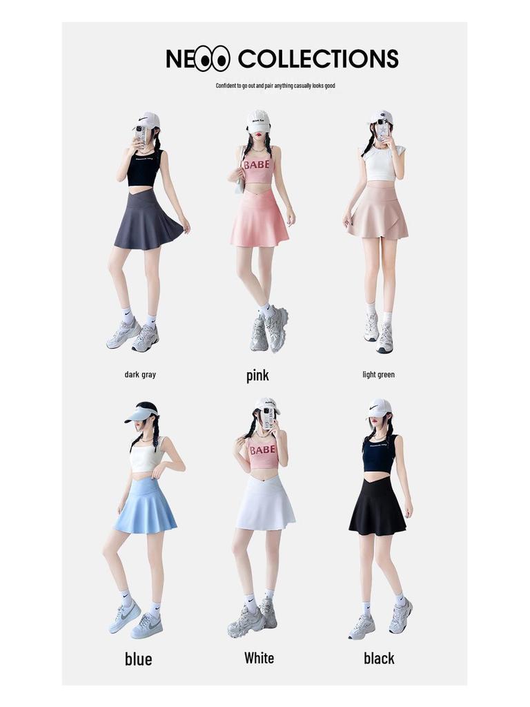 Women's Blue Yoga Tennis Skirt with Anti-Exposure Quick-Dry Shorts for Dance, Fitness, and Running 2026.