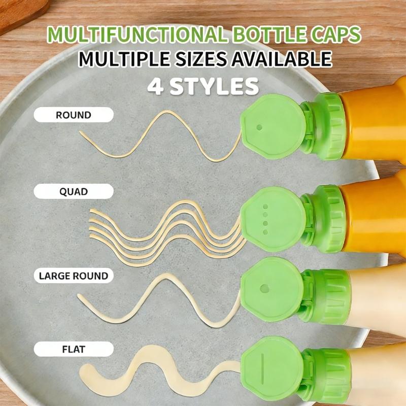 4pcs Squeeze Bottle Cap Condiment Dispenser Flipped Top Lid For Controlled Dressing Flows And Waste Reduction In Cooking