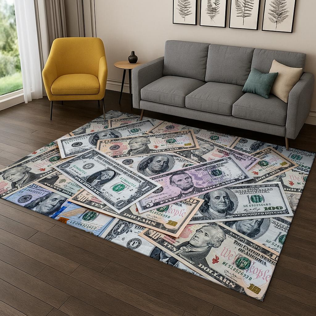 3D Amerikansk Dollar Euro Pund Pengar Illusion Matmatta för Vardagsrum Soffa Hem Sovrum Kök Dörrmatta Dekor, Lekrum Halkfri Matta