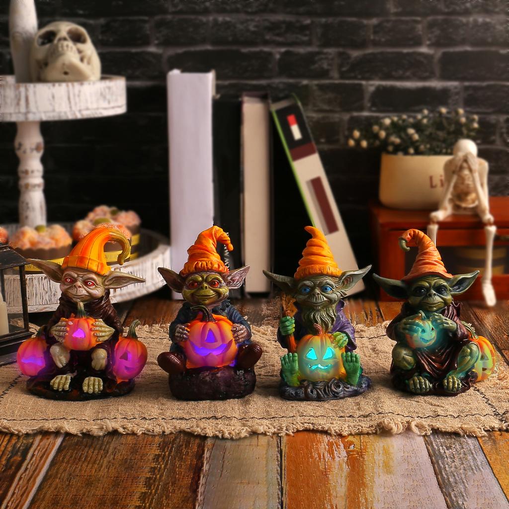 Halloween Pumpkin Lantern Spirit Resin Craft Piece - Home Desktop Glow-In-The-Dark Spirit Figurine Decoration