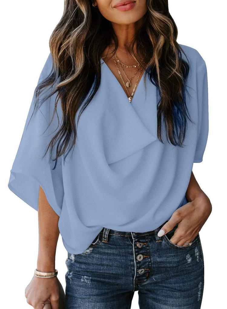 European & American V-neck Loose Chiffon Shirt - Women's Casual Top