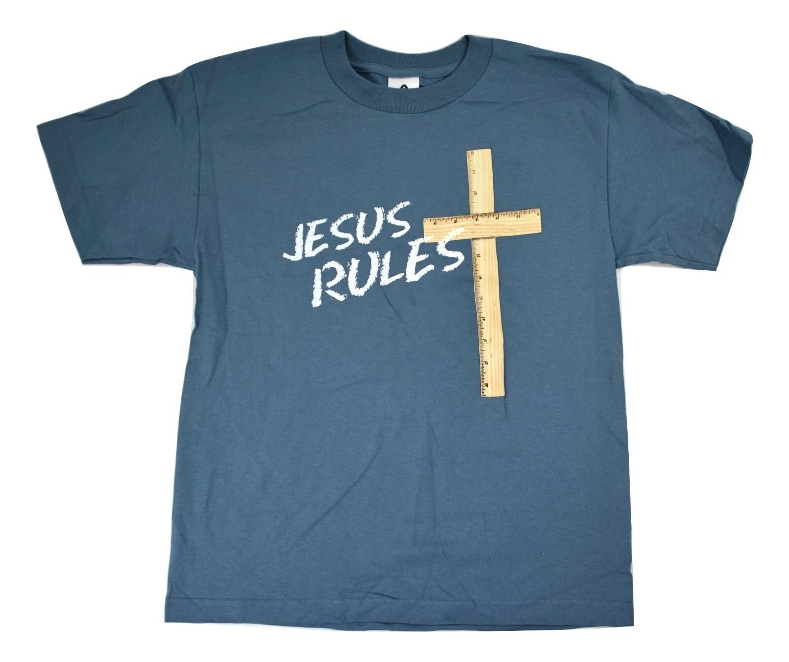 Youth Jesus Rules Christian Christ Lord God Blue Ruler Shirt New M, L, XL 2XL