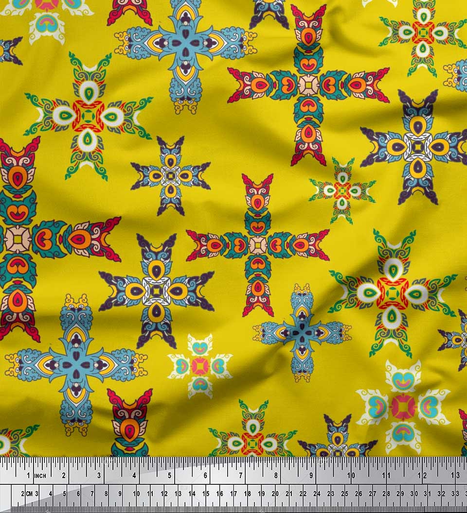 

Soimoi Japan Crepe Satin Тканина плитка Марокканська декоративна тканина Друкований метр 42 дюйма 42 Inch Wide - Poly Crepe жовтий