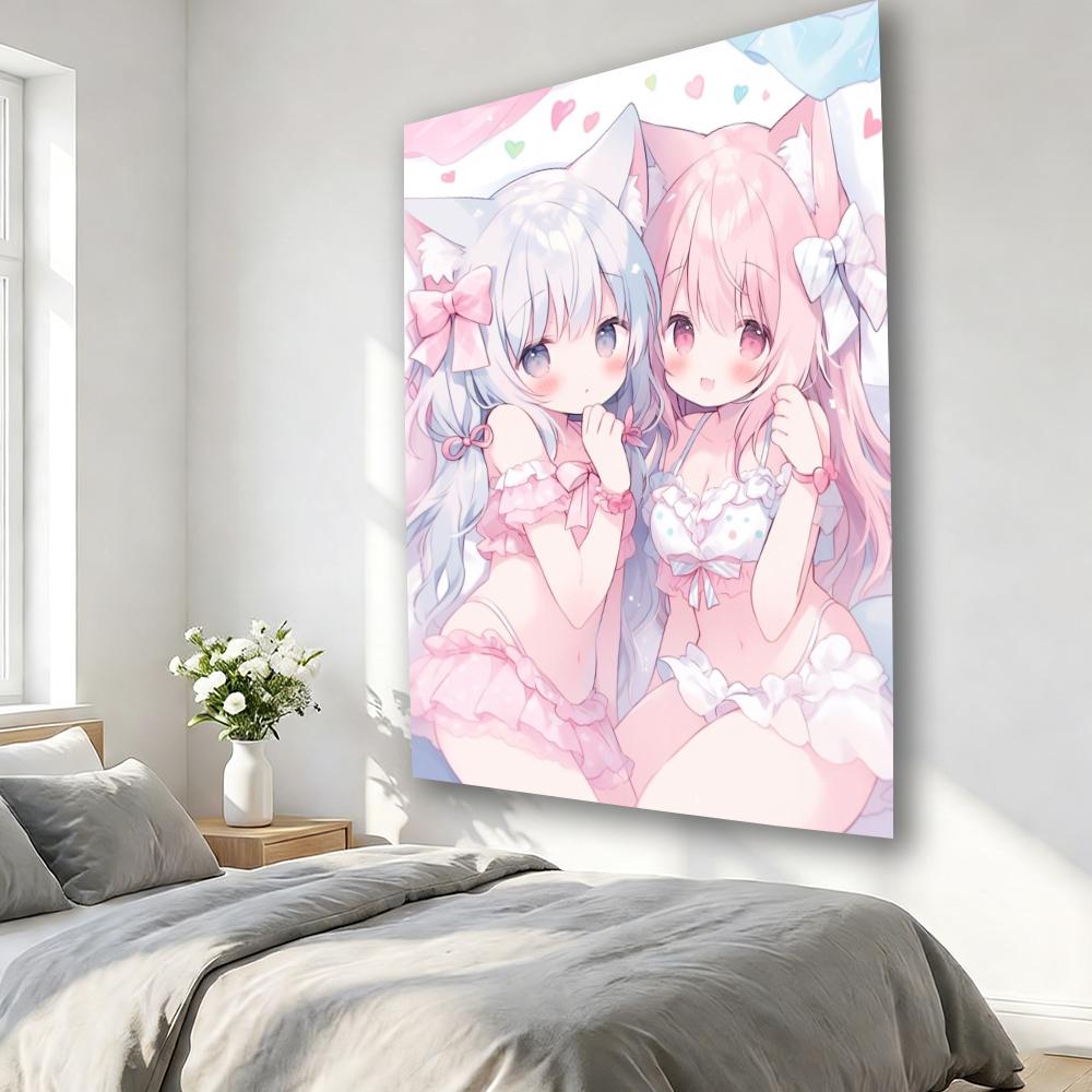 Cute Pink 2D Galgame Tapestry Wall Hanging for Bedroom Dorm 2D Character Anime Home Decor