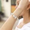 Aquamarine Fresh Blue Crystal Beaded Bracelet with S925 Silver Feather