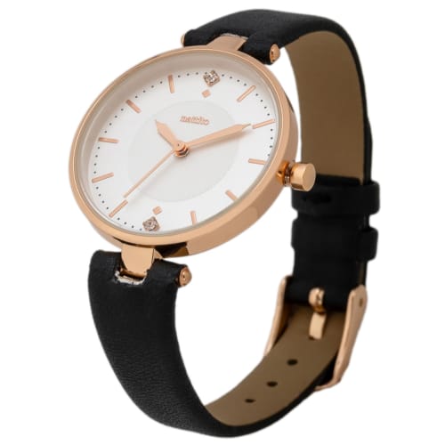 Fieldwork Women's Analog Watch with Diamonds, Gray Leather Strap, Black (YM104-4)