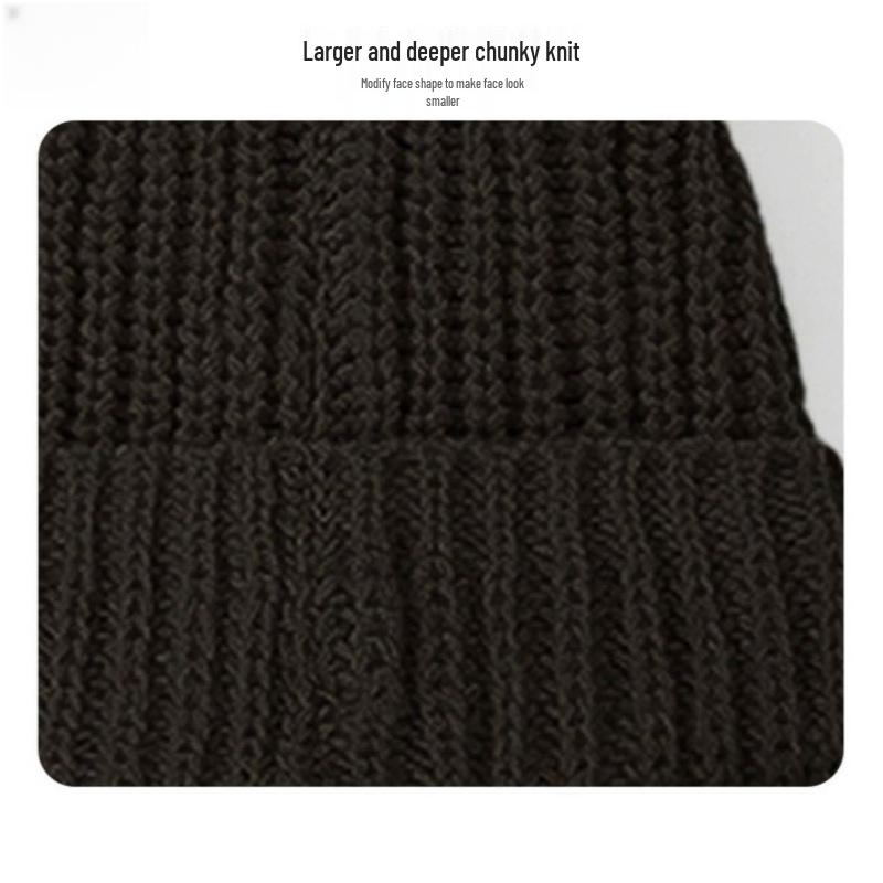 Women's Large Head Circumference Knitted Wool Hat - Versatile, Warm, Slouchy, Solid Color Korean Style for Autumn and Winter