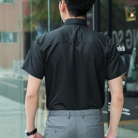 Men Summer Dress Shirt Slim Fit Short Sleeve Shirt Turn-Down Collar Button Up Shirt for Office Date Business Wear