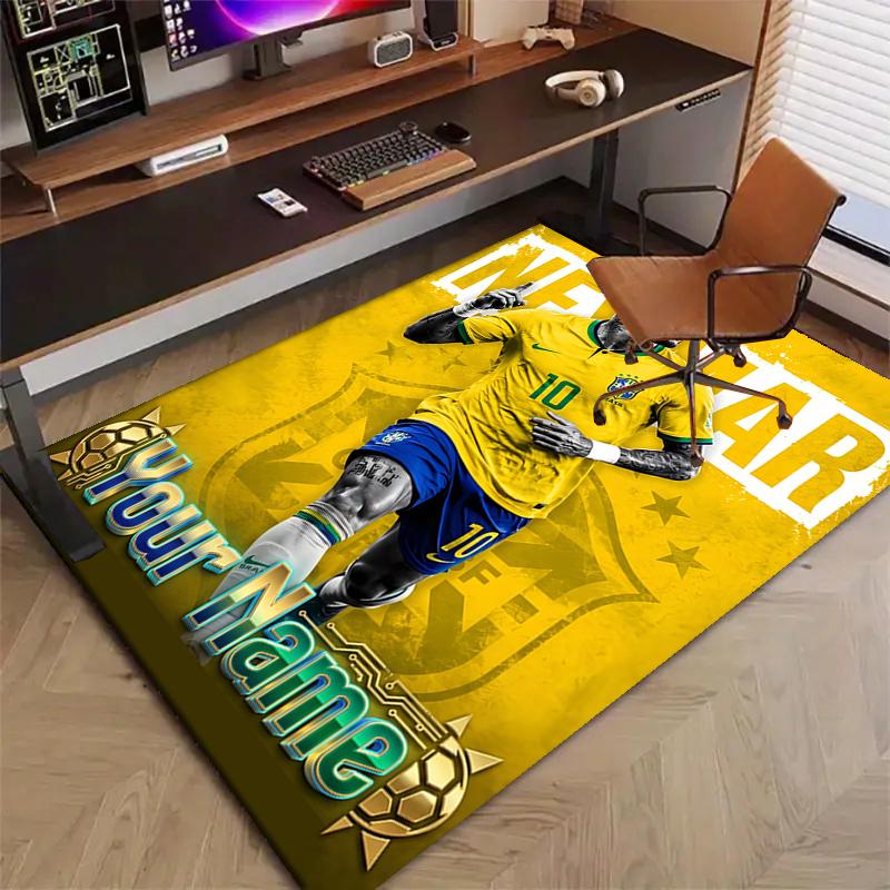 Brazilian Football Player Design Area Rug Personalized Name- Non-Slip, Soft & Cozy Floor Mat for Living Room, Office - Indoor/Outdoor Carpet