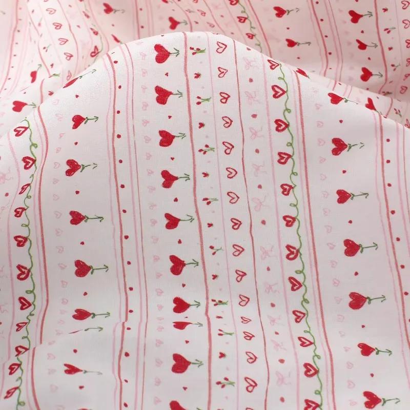 145X50cm Light Pink Cartoon Love Floral Stripe Pure Cotton Clothing Top, Long Skirt Children's Clothing, Bedding, Pajamas Fabric