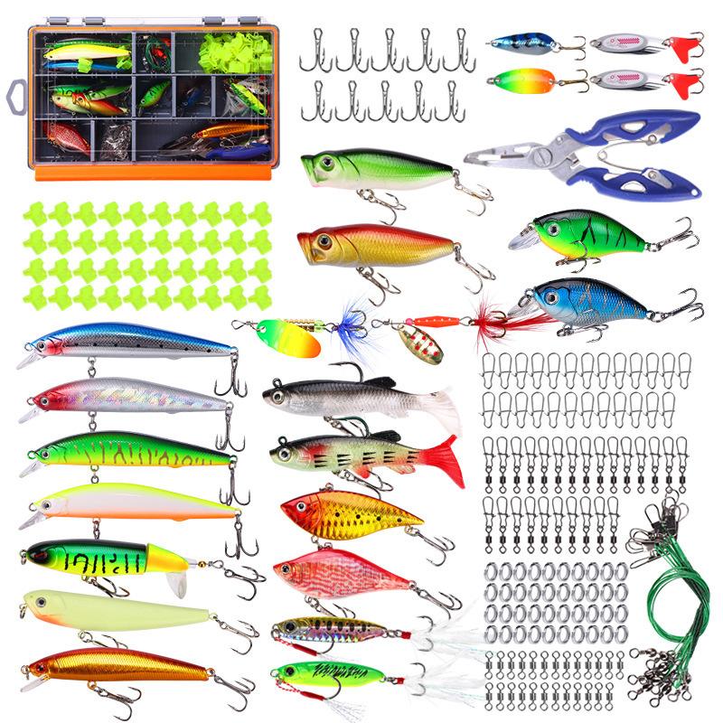 Fishing Lure Set 200pcs/set Mixed VIB Lure Kit Soft Lure Minnow Popper Hooks All Fishing Accessory Pliers Fresh Water