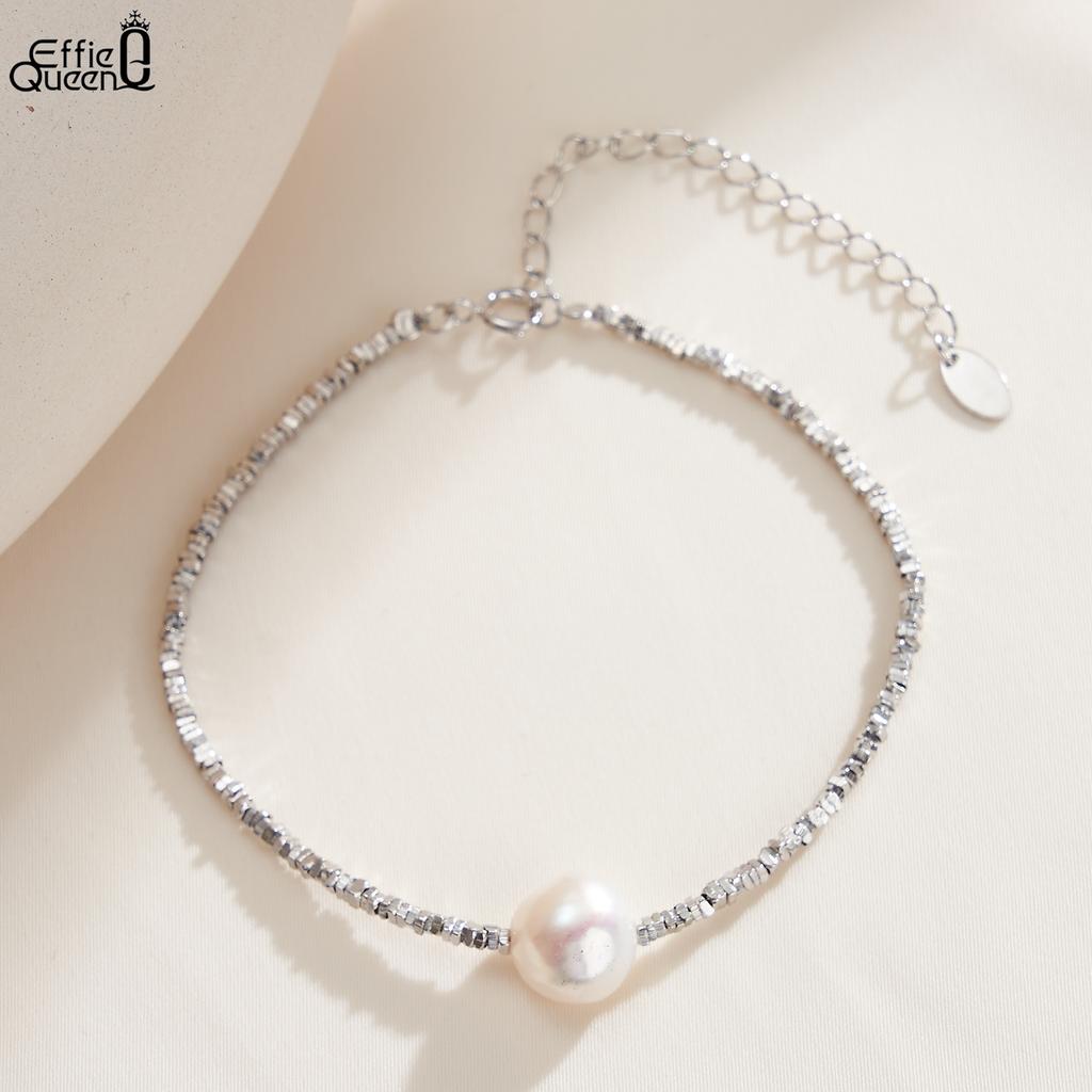EFFIE QUEEN Elegantes 10mm Barock Süßwasserperlen Charm Armband Zierliches 925 Sterling Silber Glänzende Kette Armband Schmuck GPB19