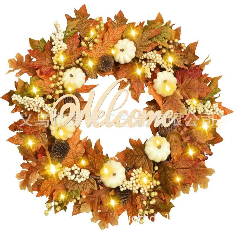 Harvest Wreath With Pumpkins Berries Vine Circle Halloween Thanksgiving Door Decor