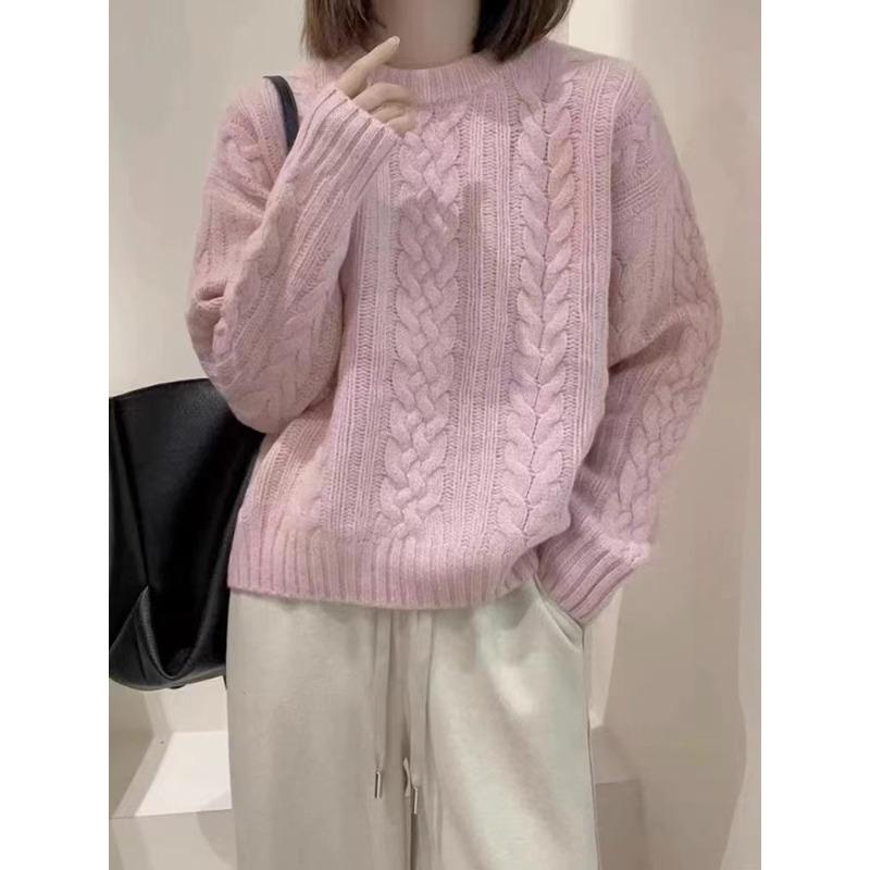 Lazy Wind Crew Neck Pullover Women's New Autumn and Winter Design Sense Retro Casual Versatile Knitted Sweater