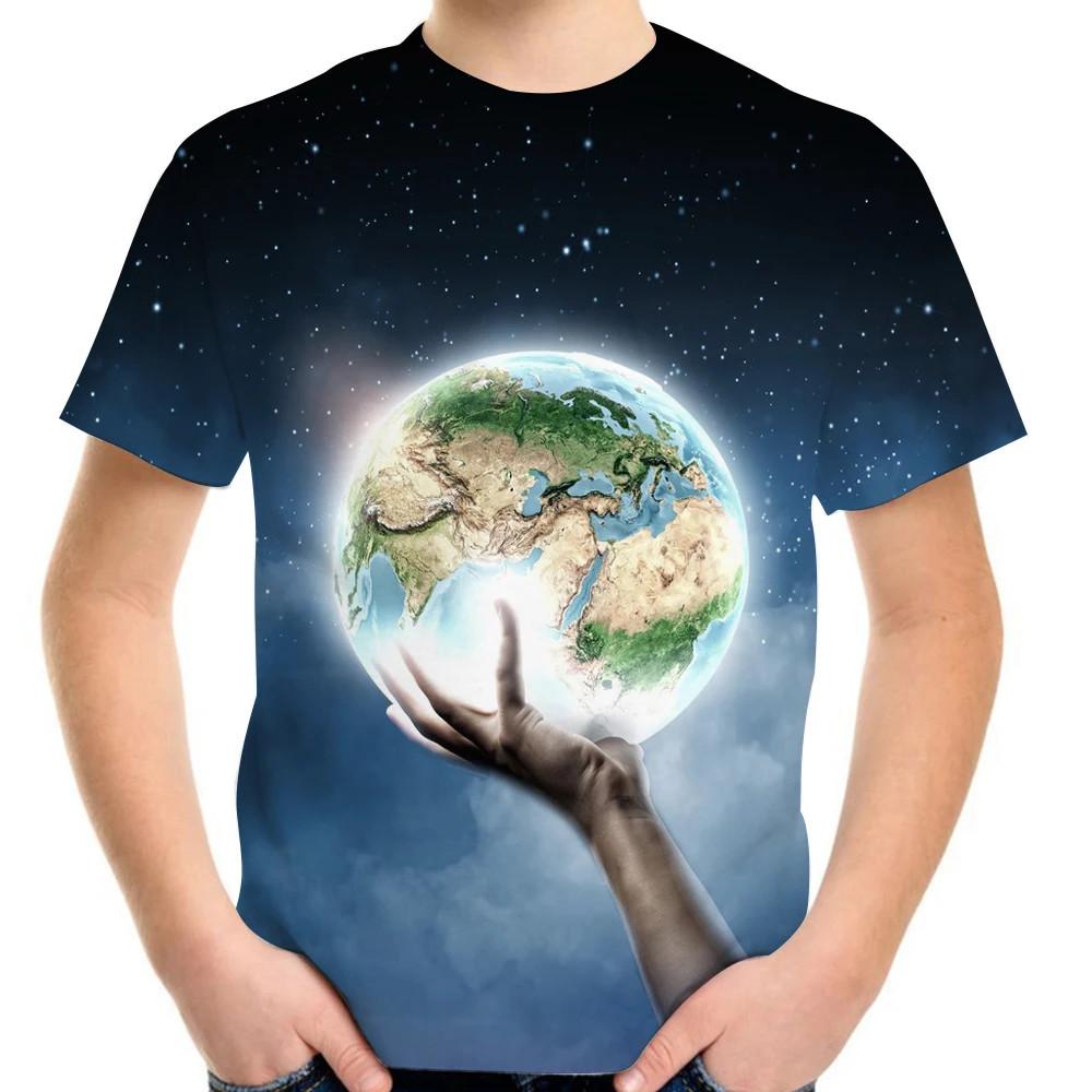 Summer 2-12y Children 3D Clothing Planet Earth Moon Galaxy Print Kids Baby Fashion T Shirt Boys Girls Birthday Tee Fashion Tops